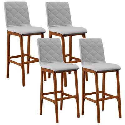 Kit 04 Banquetas Altas Para Cozinha Sala de Jantar Fixa Zoe B04 Linho Cinza - Lyam Decor