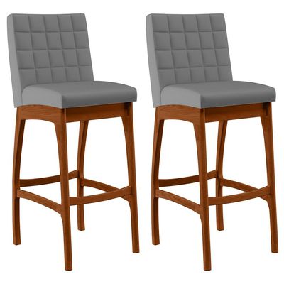 Kit 02 Banquetas Altas Para Cozinha Sala De Jantar Fixa Mila B04 Facto Cinza Fosco - Lyam Decor