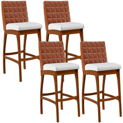 Kit 04 Banquetas Altas Cozinha Sala Jantar Fixa Mila B04 Couríssimo Camel Corano Branco - Lyam Decor