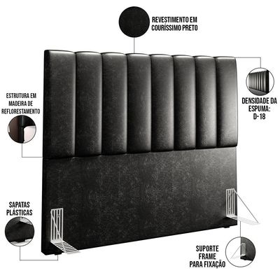 Cabeceira Cama Box Casal 140 cm Dália W01 Couríssimo Preto - Lyam Decor