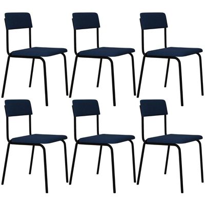 Kit 06 Cadeiras Estofada Para Sala De Jantar Sense Preto C01 Linho Azul - Lyam Decor
