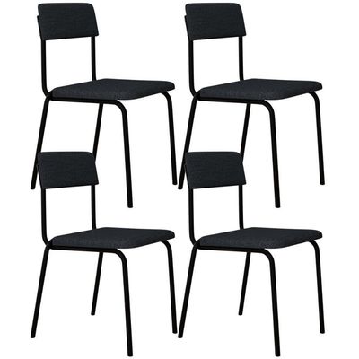 Kit 04 Cadeiras Estofada Para Sala De Jantar Sense Preto C01 Linho Cinza - Lyam Decor
