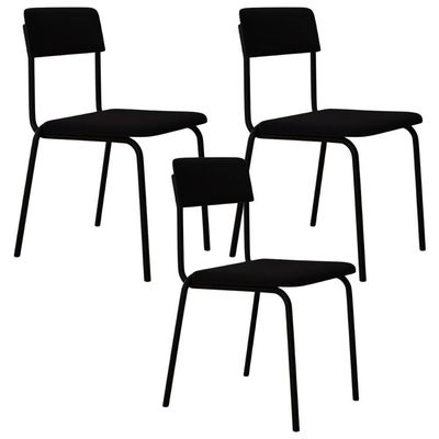 Kit 03 Cadeiras Estofada Para Sala De Jantar Sense Preto C01 Linho Preto - Lyam Decor