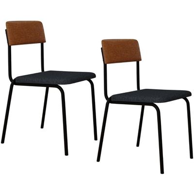 Kit 02 Cadeiras Estofada Para Sala De Jantar Sense Preto C01 Linho Cinza Courino Caramelo - Lyam Decor