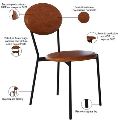 Kit 02 Cadeiras Estofada Para Sala De Jantar Azuri Preto C01 Courino Caramelo - Lyam Decor