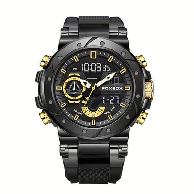 Relógio De Quartzo Masculino Com Visor Luminoso Pulseira De Silicone Casual Dourado Preto
