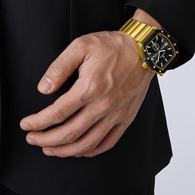 Relógio Masculino Quartzo Com Pulseira De Aço Inoxidavel Impermeavel 3atm Preto Dourado