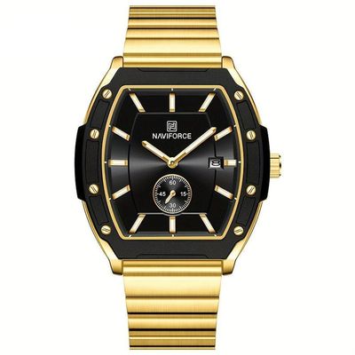 Relógio Masculino Quartzo Com Pulseira De Aço Inoxidavel Impermeavel 3atm Preto Dourado