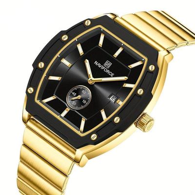 Relógio Masculino Quartzo Com Pulseira De Aço Inoxidavel Impermeavel 3atm Preto Dourado