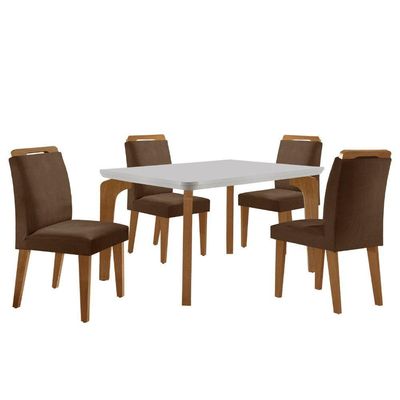Conjunto Mesa Liz 120cm Em Mdf 4 Cadeiras Athenas Moderna Vel. Marrom/off White/imbuia