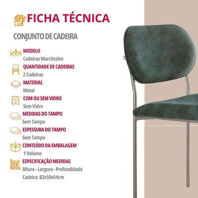 Conjunto Com 2 Cadeiras Metal Marchezine Moderna Mobilia Jade Prata