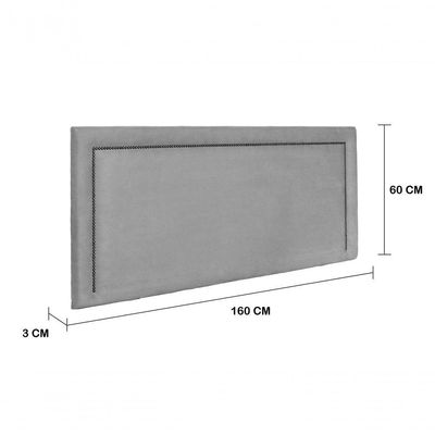 Cabeceira Queen Reta Luxo 160x60 Suede Cinza - Tachas Fumê