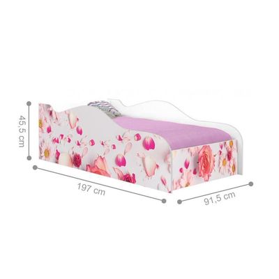Cama Carro Fun Adesivada Rosas Solteiro