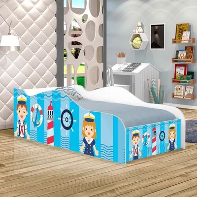 Cama Carro Fun Adesivada Capitão Marinhos Meninos Solteiro