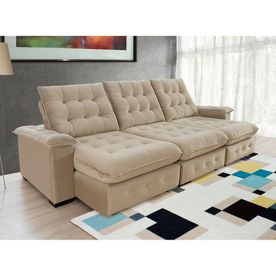 Sofá Coliseu 2.90m Retrátil E Reclinável Super Pillow Bege