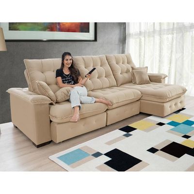 Sofá Coliseu 2.90m Retrátil E Reclinável Super Pillow Bege