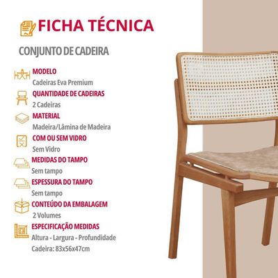 Conjunto Com 2 Cadeiras Madeira Eva Premium Milano Imbuia Natural