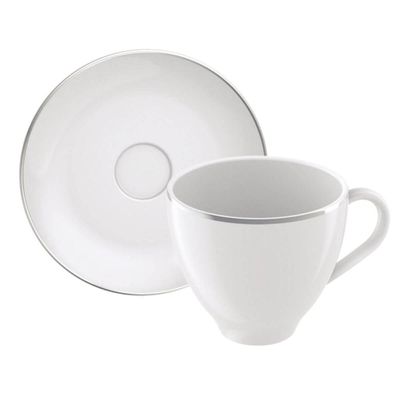 Xícara e Pires de Café Porcelana 100ml Tramontina Atena Branca Mesa Posta