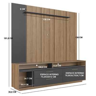 Home Rack E Painel Para Tv Até 75 Polegadas Com Iluminação Led Reims Grafite
