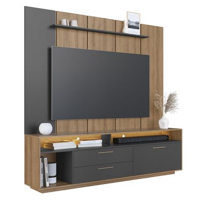 Home Rack E Painel Para Tv Até 75 Polegadas Com Iluminação Led Reims Grafite