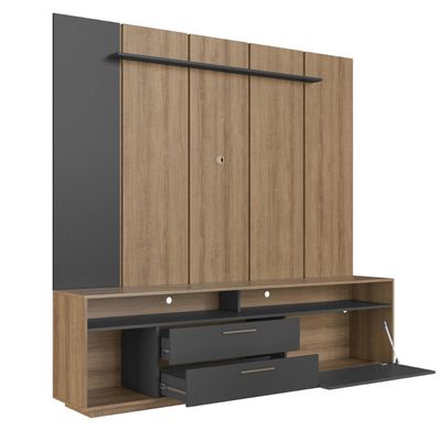 Home Rack E Painel Para Tv Até 75 Polegadas Com Iluminação Led Reims Grafite