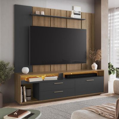 Home Rack E Painel Para Tv Até 75 Polegadas Com Iluminação Led Reims Grafite