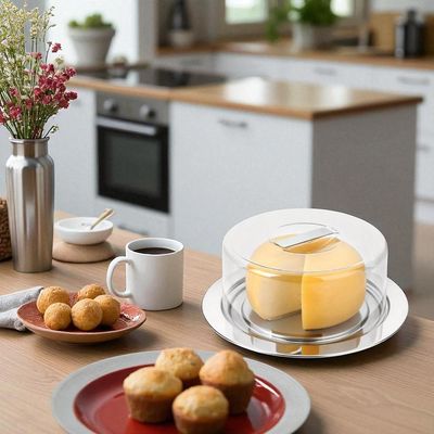 Prato para queijo em inox com cúpula de acrílico Forma Vision 25cm: Sofisticação e proteção na mesa