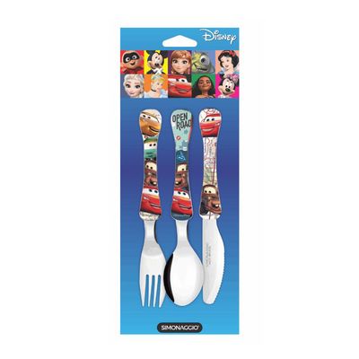 Talheres Infantil Disney Carros Jogo Garfo Faca Colher 3un
