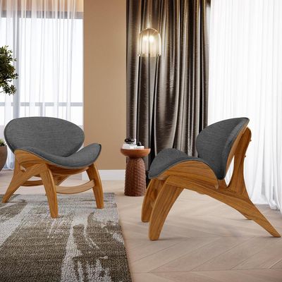 Kit 4 Poltronas Decorativa Orgânica Sala Living Kadosh L02 Linho Cinza Escuro - Lyam Decor