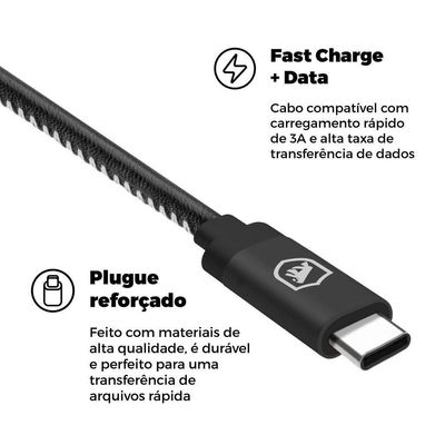 Kit Carregador Veicular Tank e Cabo Turbo Militar Tipo C / Tipo C - Gshield