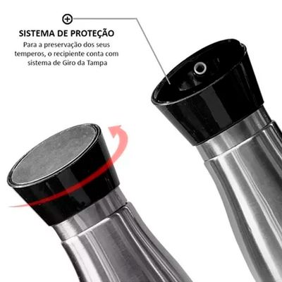 Galheteiro Grande de Inox e Vidro Com Tampa Rotativa Linha Premium