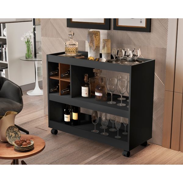 Aparador Bar JB 4050 Luxo Preto/Nature - Comprar Móveis em Casa