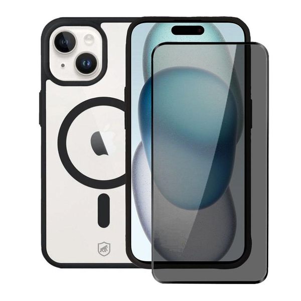 Kit Capa Magsafe Preta e Pelicula Defender Pro Privacidade para iPhone 15 - Gshield