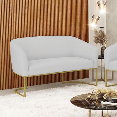 Sofá Namoradeira 2 Lugares Base Industrial Dourado Stella Linho D03 - D'rossi Cor A05 Cinza