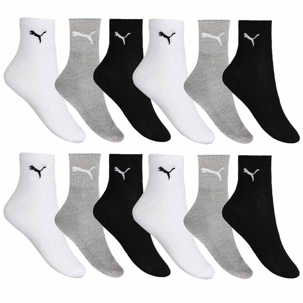 Kit 12 Pares de Meia Puma Esportiva Cano Médio Masculino - Mescla 39-43 / Preto e Branco
