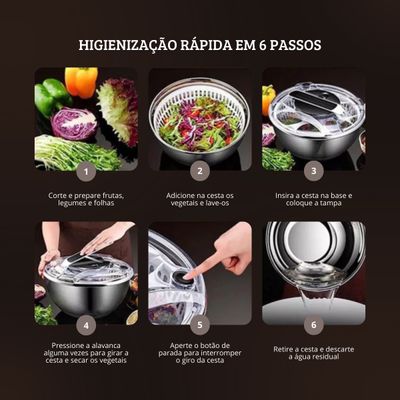 Centrifuga Seca Salada Escorredor Secador De Folhas E Verduras 28cm Mimo Style Com Bowl De Aço Inox 3,5 Litros