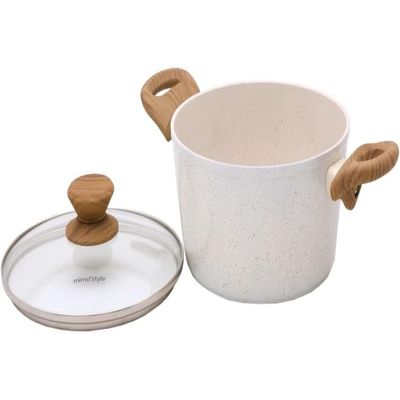 Panela Caçarola Aluminio Cerâmica Antiaderente 20cm Mimo Style Linha Marmol Fundo Triplo Indução 2,25 Litros Com Tampa De Vidro
