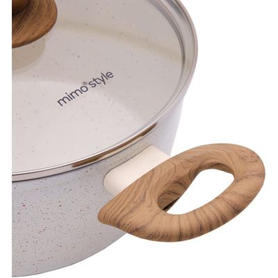 Panela Caçarola Aluminio Cerâmica Antiaderente 20cm Mimo Style Linha Marmol Fundo Triplo Indução 2,25 Litros Com Tampa De Vidro
