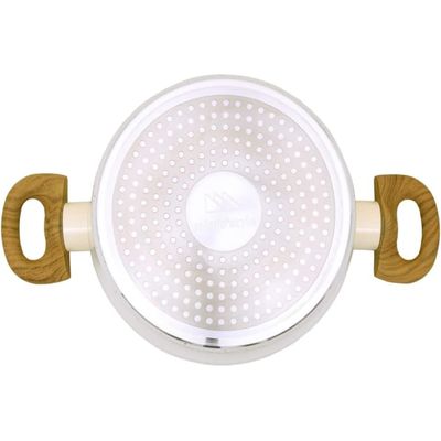 Panela Caçarola Aluminio Cerâmica Antiaderente 20cm Mimo Style Linha Marmol Fundo Triplo Indução 2,25 Litros Com Tampa De Vidro