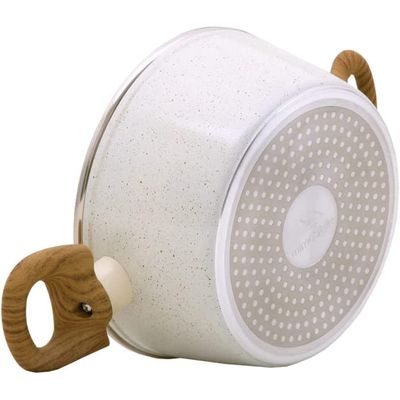 Panela Caçarola Aluminio Cerâmica Antiaderente 20cm Mimo Style Linha Marmol Fundo Triplo Indução 2,25 Litros Com Tampa De Vidro