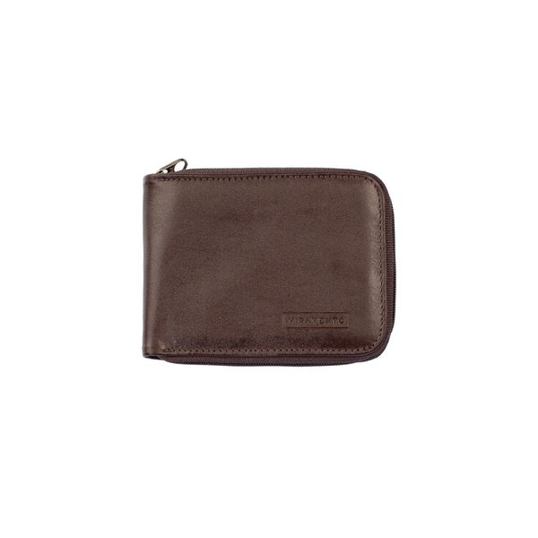 Carteira masculina de couro italiano com zíper Ryan 9,5x12cm Café