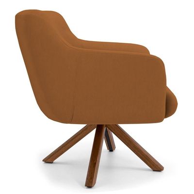 Kit 2 Poltronas Giratórias Base Madeira Veludo Telha