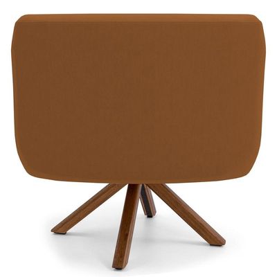 Kit 2 Poltronas Giratórias Base Madeira Veludo Telha