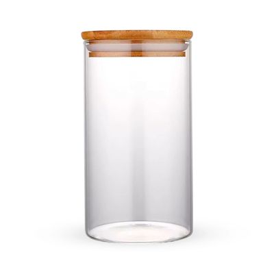 Pote Hermético Tampa de Bambu Para Alimentos Condimentos Temperos Cilíndrico 850ML