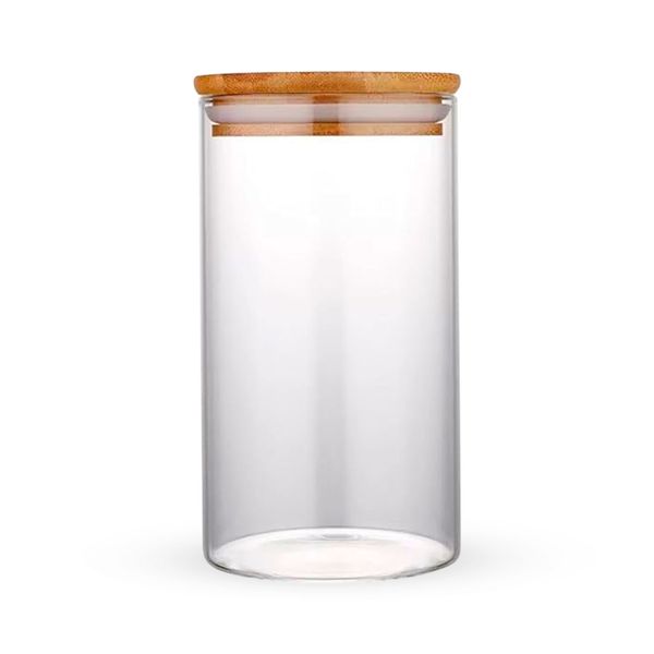 Pote Hermético Tampa de Bambu Para Alimentos Condimentos Temperos Cilíndrico 850ML