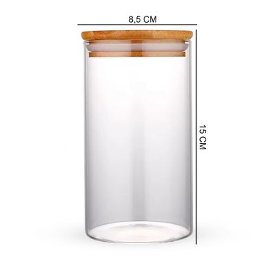 Pote Hermético Tampa de Bambu Para Alimentos Condimentos Temperos Cilíndrico 850ML