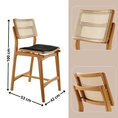Conjunto Com 2 Banquetas Eva Premium Linho Preto Imbuia Natural