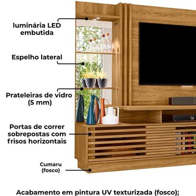 Estante Home Tv 60 Polegadas 200 Cm Frizz Plus Madetec Cumaru