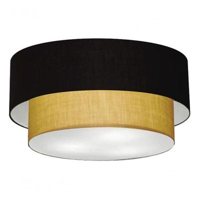 Plafon Duplo Cilíndrico Vivare Md-3062 Cúpula Em Tecido 45x40cm - Bivolt Preto-palha 127/220v