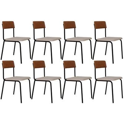 Kit 08 Cadeiras Estofada Para Sala De Jantar Sense Preto C01 Linho Palha Courino Caramelo - Lyam Decor